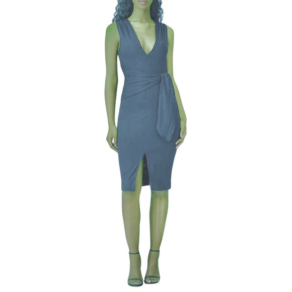 Dress the Population Dresses & Skirts - COSMOPOLITAN Dress the Population Blue Sleeveless V-Neck Wrap-Tie Knit Dress XS
